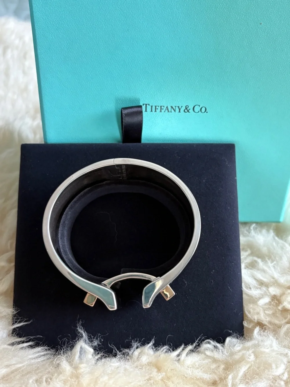 Tiffany & Co. T-collection wide cuff bracelet, sterling silver and 18k rose gold